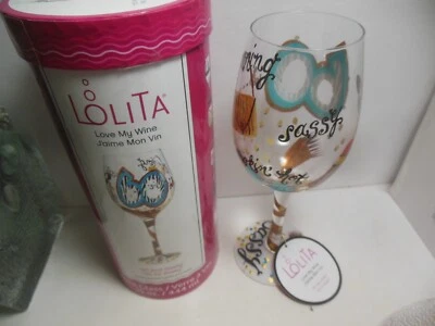LOLITA 60 AND SASSY WINE DRINK GLASS 15 OZ NIB w/ Tag Hand Painted - Image 1 of 4