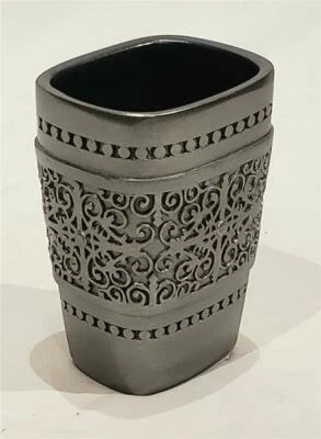New Raymond Waites Anthracite Gray Damask Bathroom Tumbler - NWT - Image 1 of 3