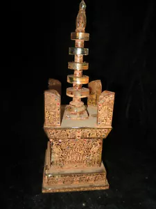 Rare China Collection Crystal HandCarved Tower with JEWEL Gemstone - Picture 1 of 11