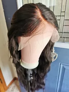 Ready To Go Bleached Knots High Quality Sexy 30'' Human Hair Front Lace Wig 1B - Picture 1 of 24