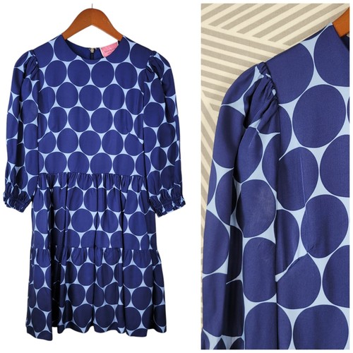 Abito camicia Kate Spade blu a pois taglia 4 raso gonna svasata a pois