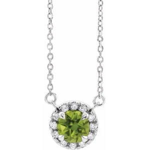 Platin 4 mm natürliche Peridot & 0,05 CTW natürlicher Diamant 18" Halskette - Bild 1 von 2