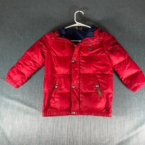 Polo Ralph Lauren Boys Puffer Jacket Size 5 Red Down Pockets Hooded Full Zip - Picture 1 of 11
