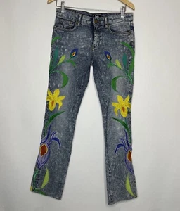 D&G Dolce & Gabbana Vintage Embroidered Floral Low Rise Washed Denim Jeans 27 - Picture 1 of 7
