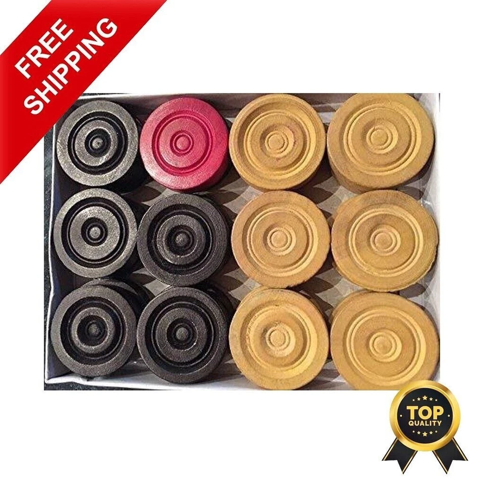 Wooden Carrom Game Coins & Striker Set Wooden Checkers (24 Pieces + 1 Striker) - Image 1 of 4