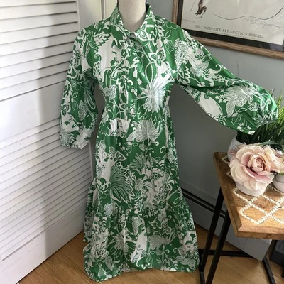 MAEVE ANTHROPOLOGIE Womens Shirt Dress XS Green Floral Tiered Maxi Bettina - Image 1 of 4
