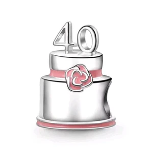 Sterling Silver '40' Cake Charm Or Pendant + FREE Bracelet UK. Birthday - Picture 1 of 5