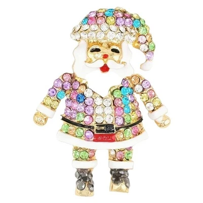 Broche Betsey Johnson Papá Noel Multicolor Cristal Tono Dorado Foto 1 de 2