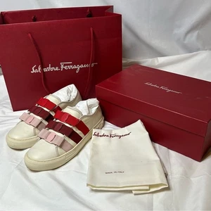 Salvatore Ferragamo Nataly Cream Sneakers with Bow Strap Details size 10 EUC - Picture 1 of 11
