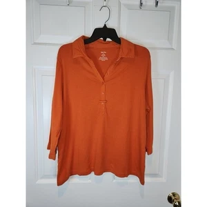 Women's sz 1X Orange 3/4 Sleeved Collared Shirt Top by Studio Works - Picture 1 of 3