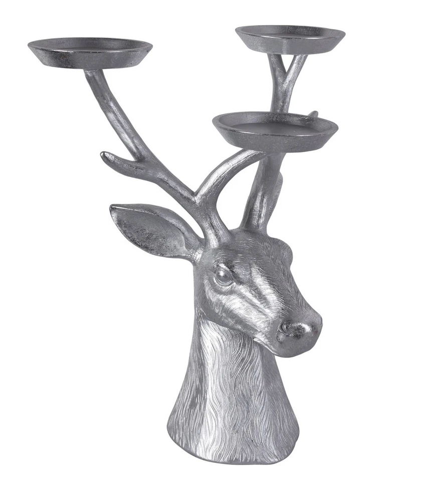 Hirschgeweih Figur Hirschkopf Kandelaber Leuchter Weihnachten Kerzenhalter 46cm - Bild 1 von 4