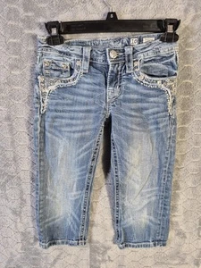 Miss Me Size 10 Cuffed Capri Pants Jk8325P Embellished Flap Pocket - Picture 1 of 11