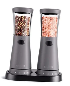 Electric Salt and Pepper Grinder Set with Storage Base, Stainless Dark Gray - Picture 1 of 8