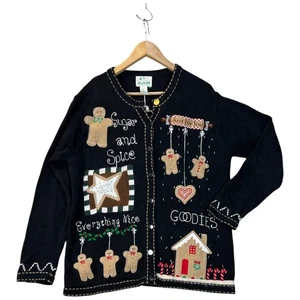 The Quaker Factory Womens Cardigan Sweater Beaded Gingerbread Man Angora Wool - Foto 1 di 32