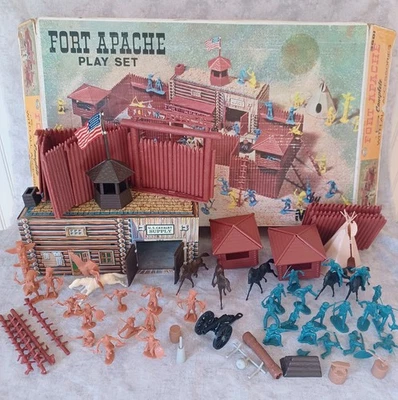 VTG Marx Toys #3681 Fort Apache Play Set Horses Figures Fort cardboard box 60s - Image 1 of 4