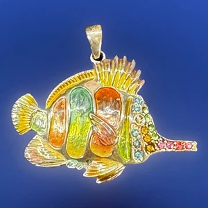 Schmetterling Fisch Anhänger Emaille auf Sterling Silber Strass Sea Life Strand - Bild 1 von 13