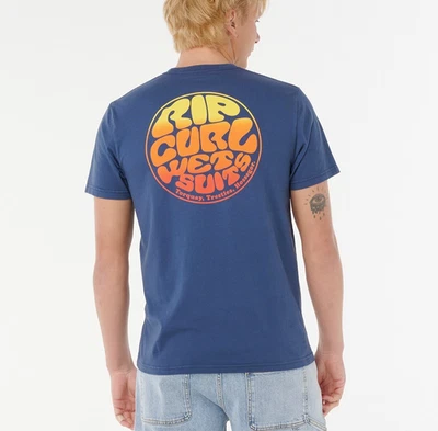 RIP CURL MENS T SHIRT.WETTIE ICON NAVY BACKPRINT COTTON SHORT SLEEVED TOP W25 - Image 1 of 4