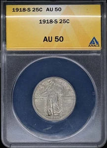 1918-S Standing Liberty Quarter 25C ANACS AU50 - Bild 1 von 2