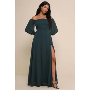Lulus NWT Feel The Romance Emerald Green Off-the-Shoulder Princess Maxi Dress - Foto 1 di 10