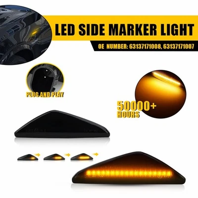 For BMW X3 X5 X6 Smoked LED Fender Side Marker Light Sequential Turn Signal Lamp - Image 1 of 4