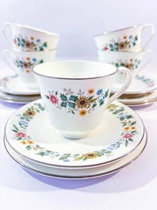 VINTAGE ROYAL DOULTON PASTORALE TEA CUPS, SAUCERS, CAKE PLATES 13 PIECES - VGC - Picture 1 of 18
