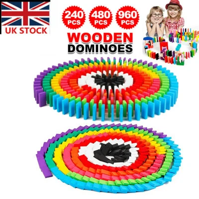 960Pcs Wooden Coloured Tumbling Dominoes Block Family Games Kids Play Set Toy UK - Image 1 of 4