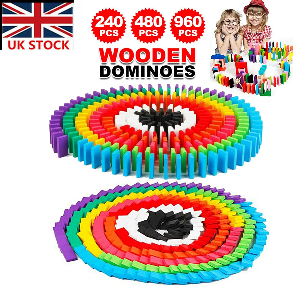 960Pcs Wooden Coloured Tumbling Dominoes Block Family Games Kids Play Set Toy UK - Image 1 of 4