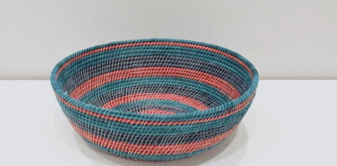 African Lesotho  Blue Red Woven Basket South Africa Cover