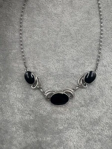 Vintage Sterlingsilber filigran Onyx 16 Zoll Halskette - Bild 1 von 5