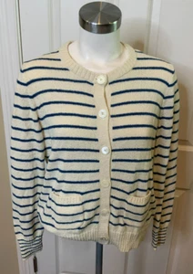 Alex Mill Cream & Blue Striped Button-Up Knit Sweater, Size Medium - Picture 1 of 5