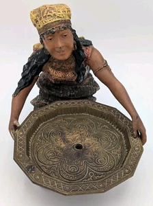 Antike figürliche Zigeuner kaltbemalte Statue Tabak Rauch Set Ständer mit Tablett selten - Bild 1 von 13