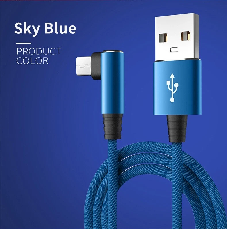 3A USB Micro Charging Cable Fast Quick Charging Data Cord 90 Degree Elbow 25cm - Image 1 of 4