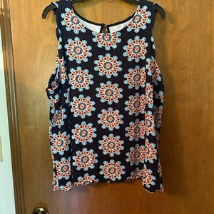 Crown & Ivy Sleeveless Top, Navy Blue Background, Pattern New With Tags Size 1 X - Picture 1 of 8