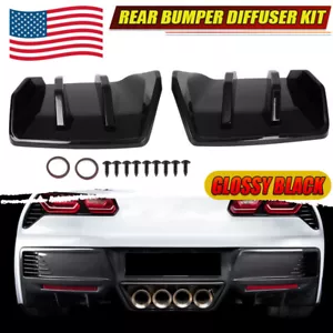 For 2014-2019 Corvette C7 Z06 STG 3 Big Fin Gloss Black Rear Bumper Diffuser 2x - Picture 1 of 12