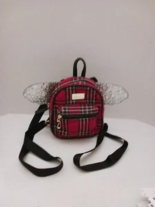 Luv Betsey Johnson Red Plaid Girls Mini Backpack 7.25×7.75" Adjustable Wings - Picture 1 of 12