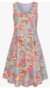 Ivicoer Verano Playa Vestido Cuello en V Estampado Floral Tanque Swing Vestido, Talla Grande 2X - Imagen 1 de 12