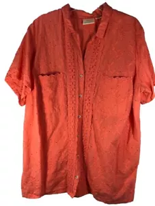 Anthropologie's Maeve Womens Plus Coral Eyelet Button Front Shirt Size 24W - Picture 1 of 8