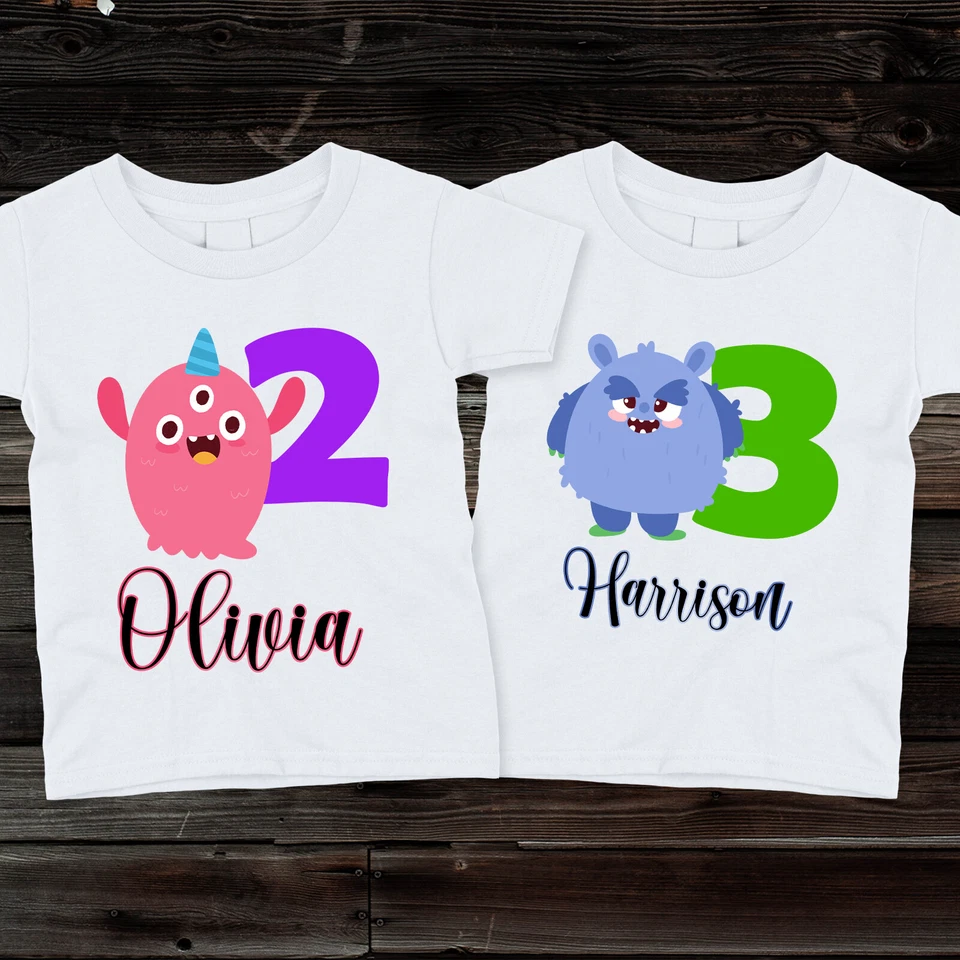 Camisetas de cumpleaños personalizadas Monster para niños, niñas y niños pequeños Foto 1 de 1