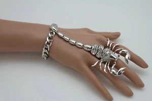 Anillo de pulsera de cadena de mano de metal plateado escorpión banda elástica hip hop calle - Imagen 1 de 12
