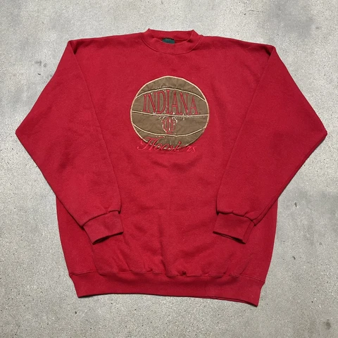 Vintage 90s Indiana University Hoosiers Embroidered Red Basketball Sweatshirt XL Cover