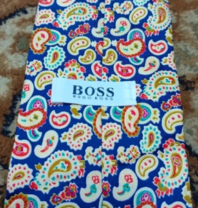 mens vintage Hugo Boss classic 100% all silk Retro luxury Paisley motif neck tie - Picture 1 of 5