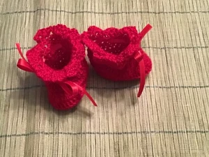 Crochet Baby Shoes Crochet Baby Booties Crochet Doll Shoes Red with Ribbon - Picture 1 of 3