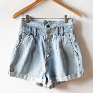 ASTR The Label Light Wash Ultra High Waist Button Fly Retro Cuffed Mom Shorts S - Picture 1 of 9