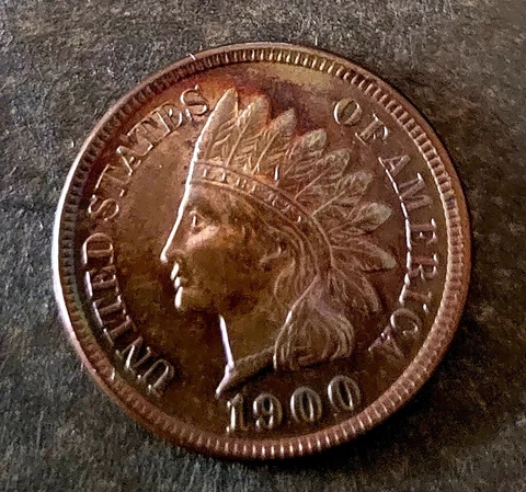 1900 Indian Head Cent High Grade Natural RAINBOW Toning Cover