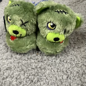 Build A Bear Kids Green Frankenstein Halloween Zombie Monster Slippers  NwT - Picture 1 of 3