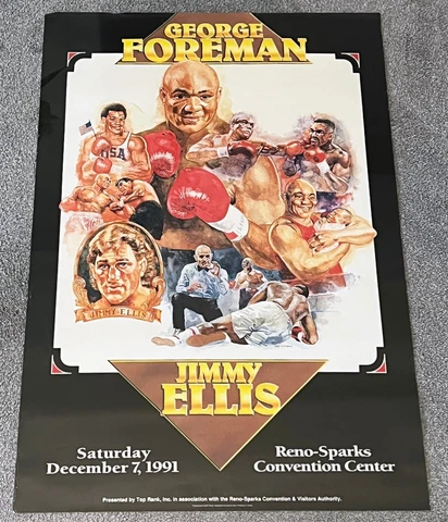 GEORGE FOREMAN vs JIMMY ELLIS ON SITE POSTER (1991) RENO BOXING VTG TOP RANK Cover