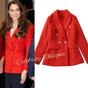 Royal Fashion Inspired Red Textured Tweed Blazer with Gold Buttons OZ Stock - Picture 1 of 13