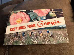 Postal Saludos desde Georgia GA Flores Algodón Campos Cosecha Cromo - Imagen 1 de 2
