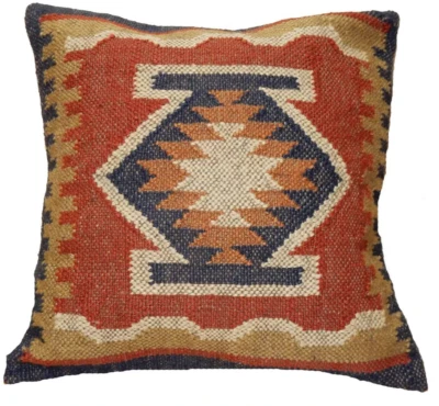 Funda de Cojín 100% Natural Yute 18" Cuadrada Kilim Tiro Hecho a Mano Funda de Almohada Foto 1 de 4