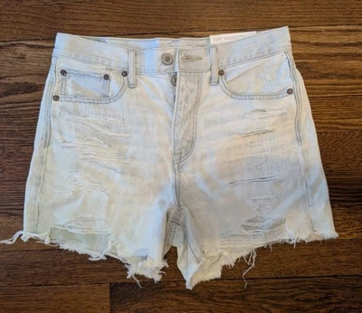 Шорты из искусственно состаренной джинсовой ткани средней длины American Eagle 90-е Boyfriend 4/27 на пуговицах - Изображение 1 из 4
